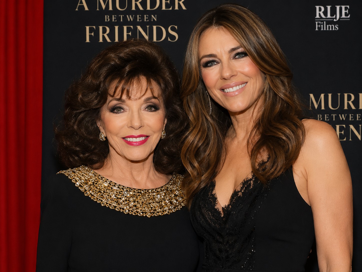 Dame Joan Collins Reunites with Elizabeth Hurley at Glamorous Red Carpet Event