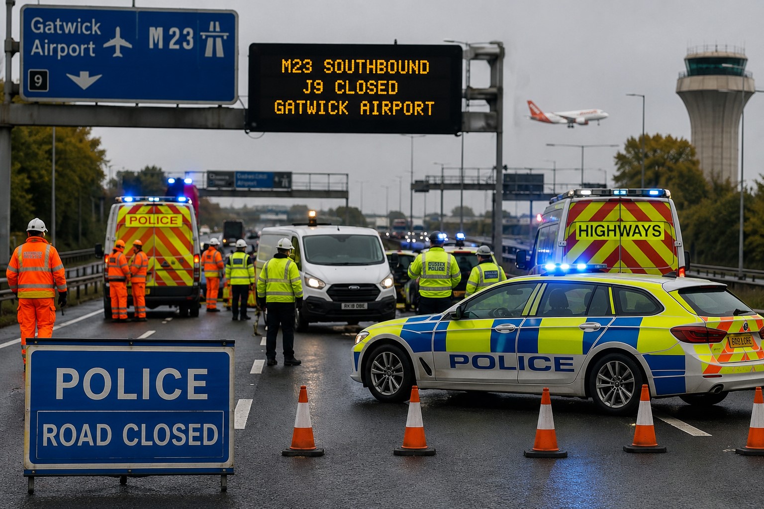 M23 Near Gatwick Closed After Highway Worker Hit by Van