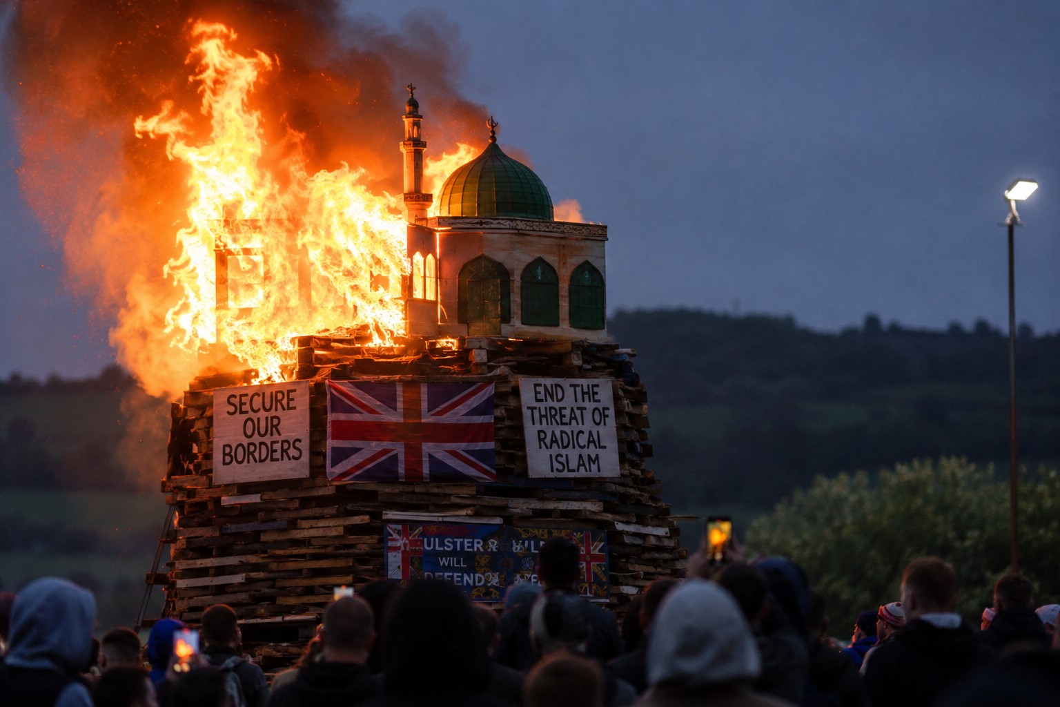 Man Charged After Replica Mosque Burned on Loyalist Bonfire