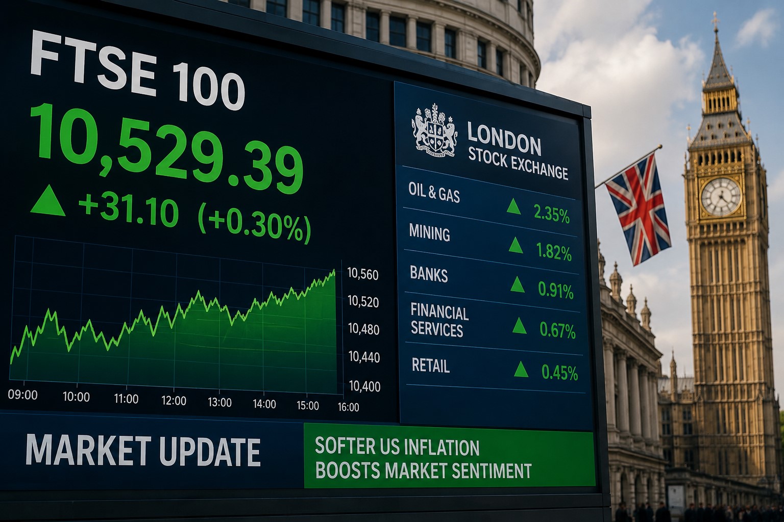 FTSE Rises as Softer US Inflation Eases Market Concerns Despite Oil Price Surge