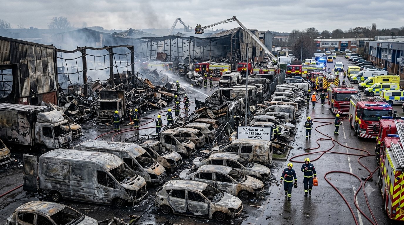 Gatwick-Area Fire Destroys 140 Vehicles as Arson Investigation Continues